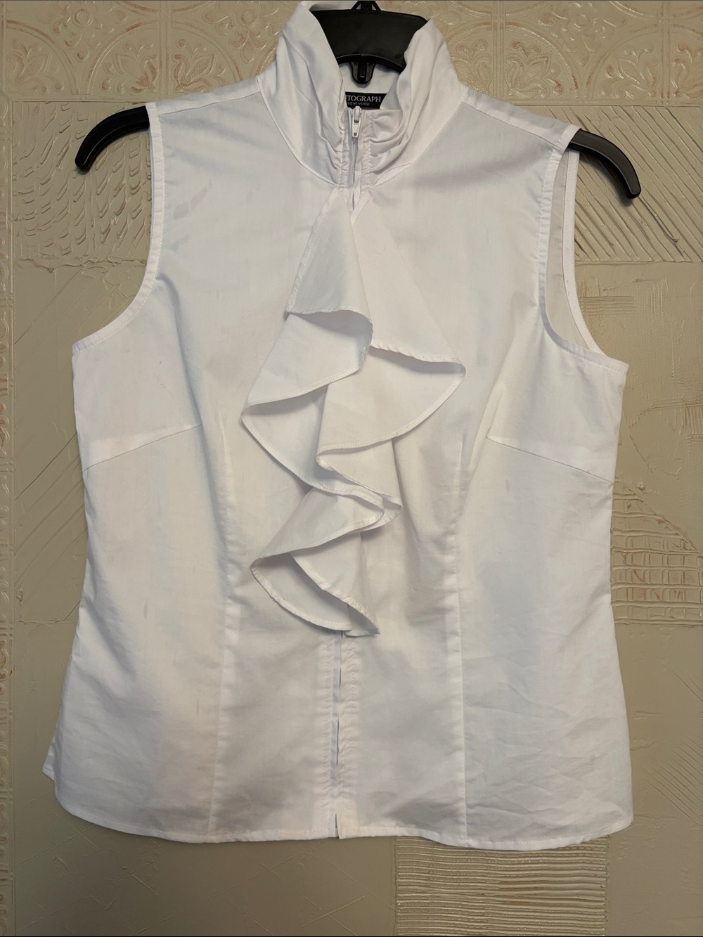 Autograph Sleeveless Ruffle Front White Blouse, size S